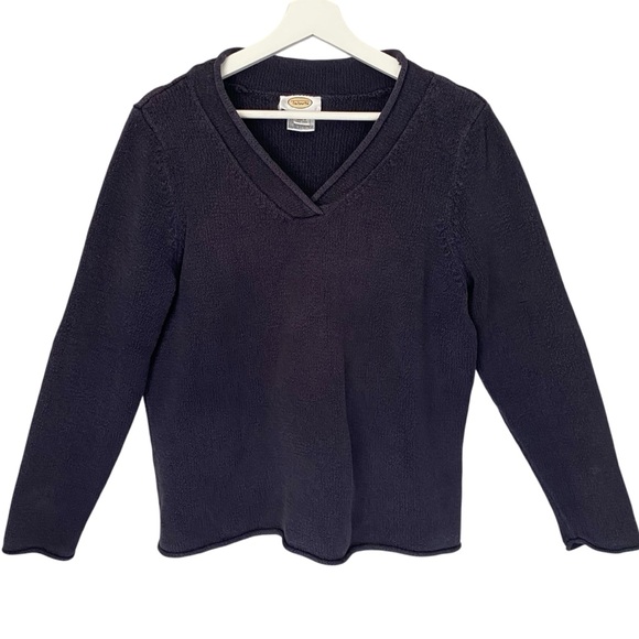 TALBOTS Sweater V Neck Long Sleeve Rolled Hems Navy Blue Women Size XL - Picture 1 of 8